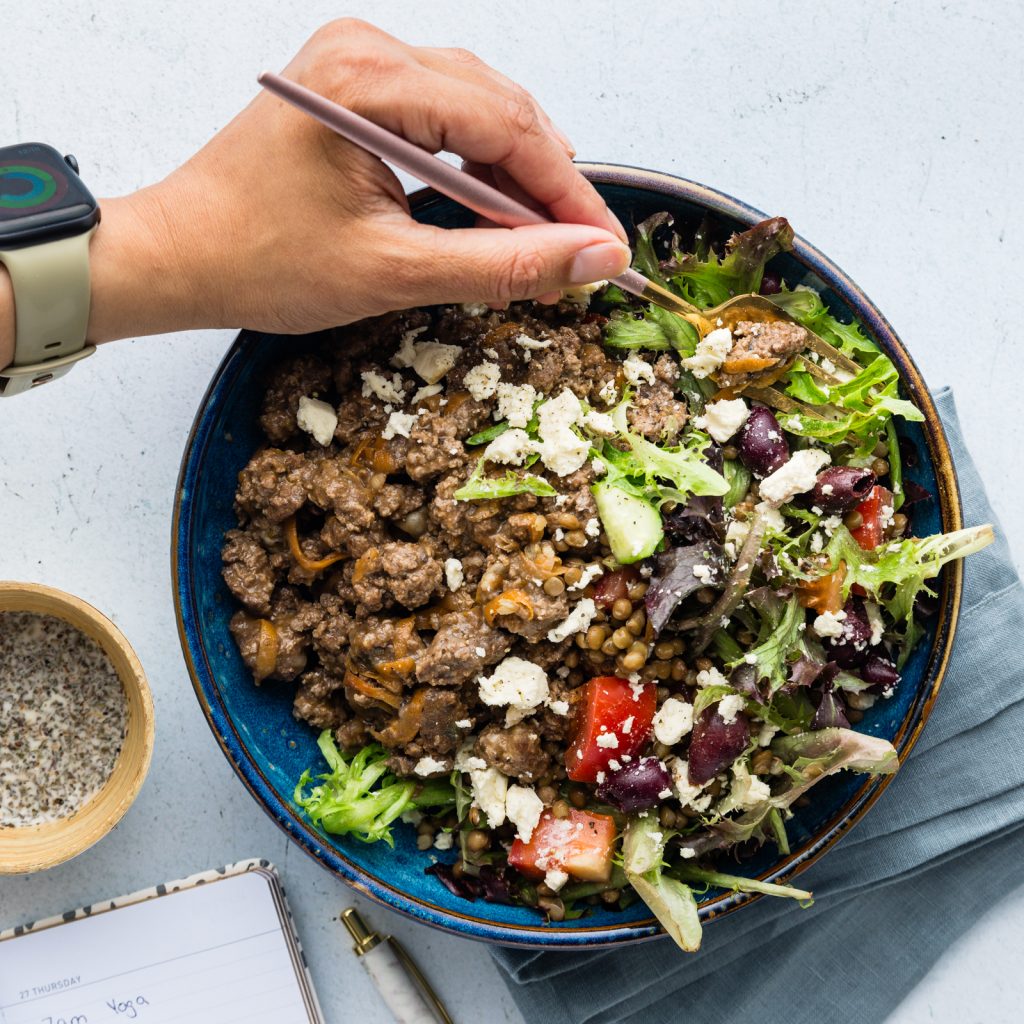 FSA 15 Minute Paprika Spiced Beef Bowl with Greek Lentil Salad